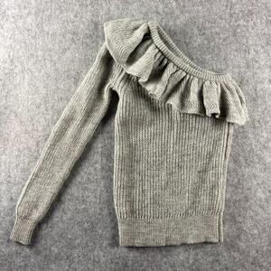 Rebecca Taylor One Shoulder Sweater Womens Gray XS Alpaca Wool Pullover Ruffle